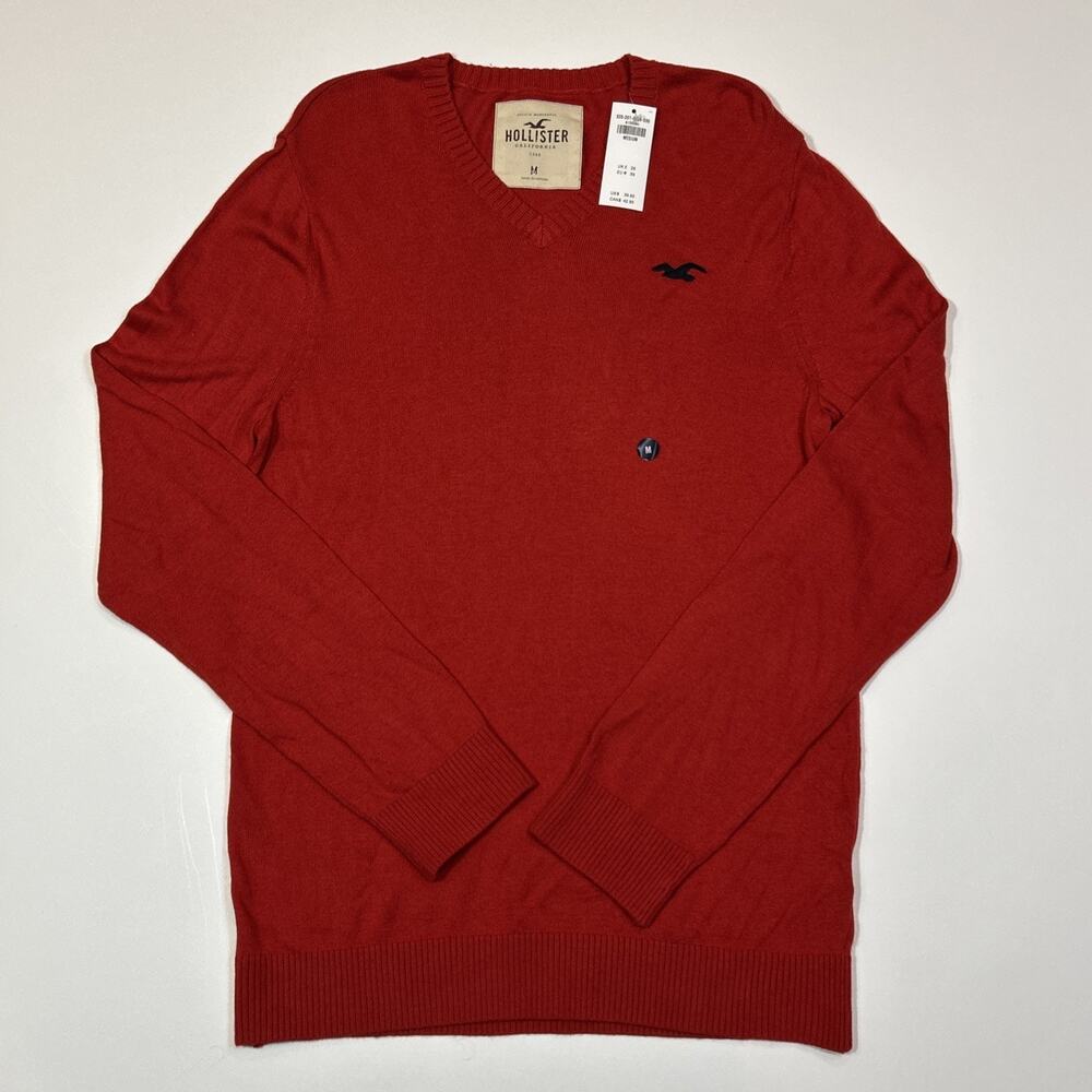 Hollister V-Neck Sweater Mens Medium Red Lightweight Pullover NWT